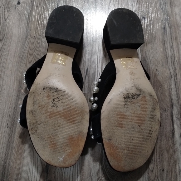 J. Crew Suede Pearl Studded Double Strap Slide Sandals Women's Size 7.5 - Picture 4 of 5